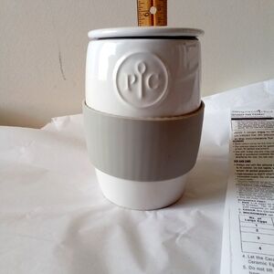 Pampered Chef Ceramic Egg Cooker Silicone Sleeve White Gray #1529 Big Hole Lid